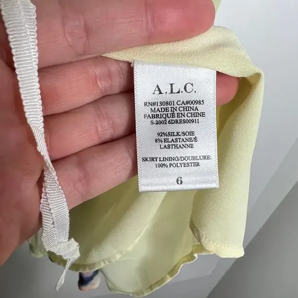 A.L.C. Enzo Silk Chiffon Wrap Dress Yellow Psychedelic Mini Womens 6 - Picture 16 of 16